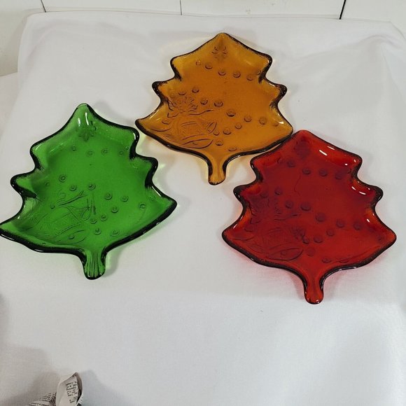 6 pc Studio Silversmiths Glass Christmas Tree Plates 6.75" cheese dessert dish - Picture 12 of 12